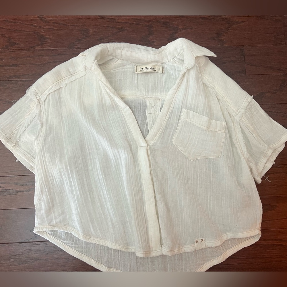 White free people line pull over short sleev top